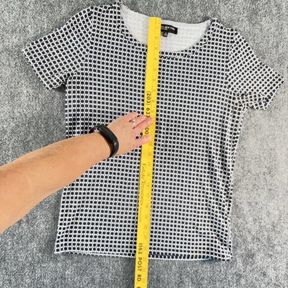 Jones New York Collection Blue White Houndstooth Viscose Stretch Tee Top M - Picture 10 of 10